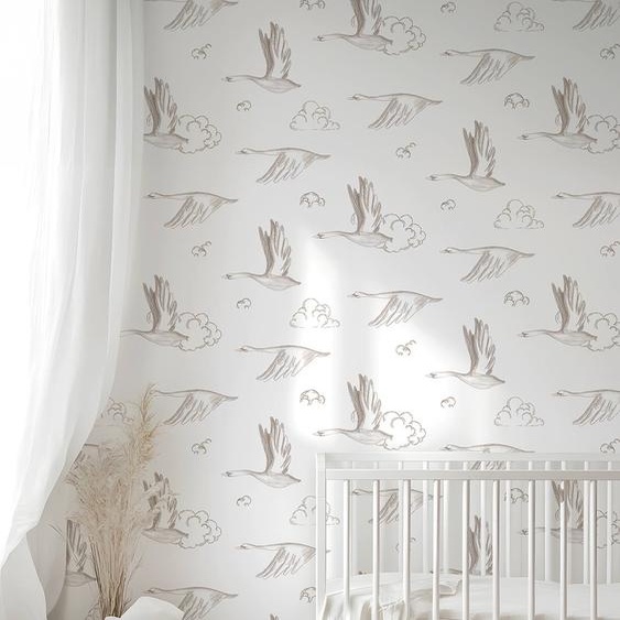 Papier peint SWANS blanc imprimé