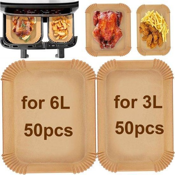Papier pour friteuses à air chaud Dual Basket séries 3000 (9 L) et 5000 (6 L/3 L), papier rectangulaire pour friteuses à air chaud de 5,2/3,1 L, 5,5/3,5 L et 8,3 L