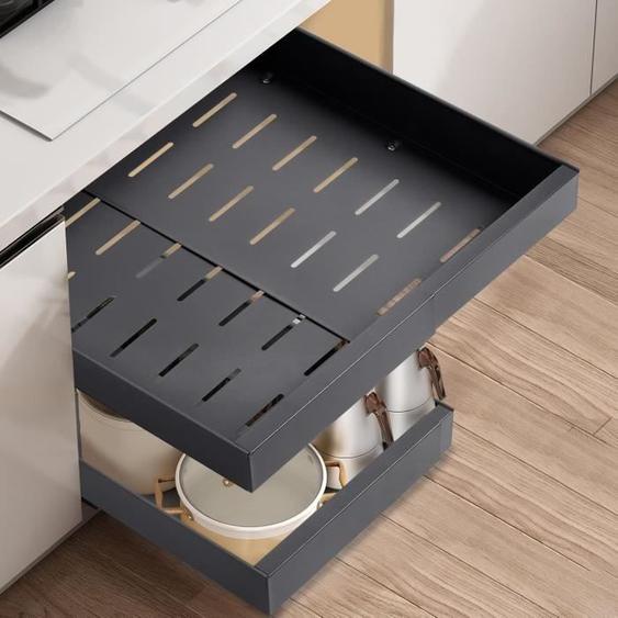 Paquet de 2 Tiroir Coulissant Cuisine Adhesif,Bac Coulissant Placard Cuisine,Organisateur DArmoires De Cuisine Pour Armoires de