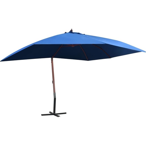 Parasol suspendu avec mât en bois 400x300 cm Bleu