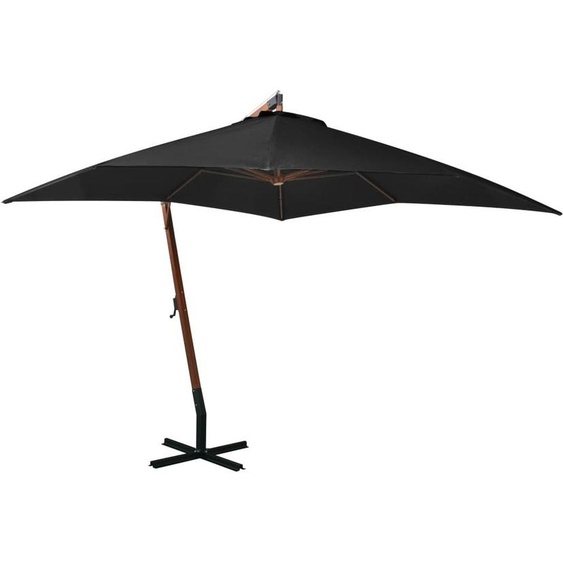 Parasol de jardin suspendu avec mât noir bois de sapin massif