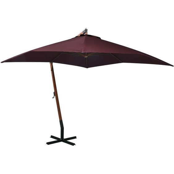 Parasol de jardin suspendu et mât rouge bordeaux bois de sapin