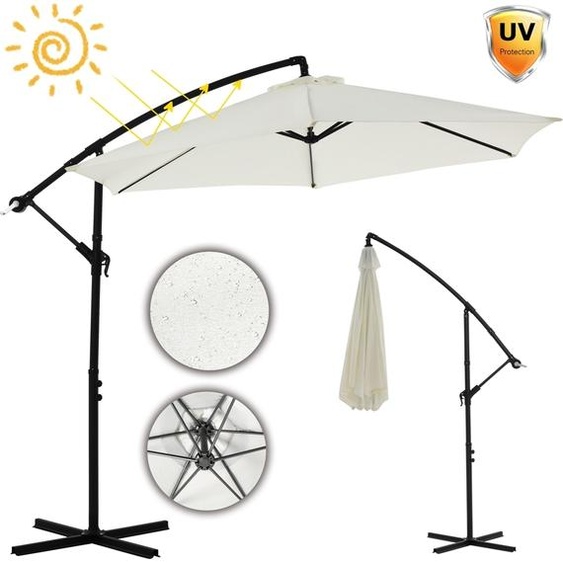 Parapluie Ø3 m Beige Parapluie à manivelle inclinable avec manivelle & pied en croix