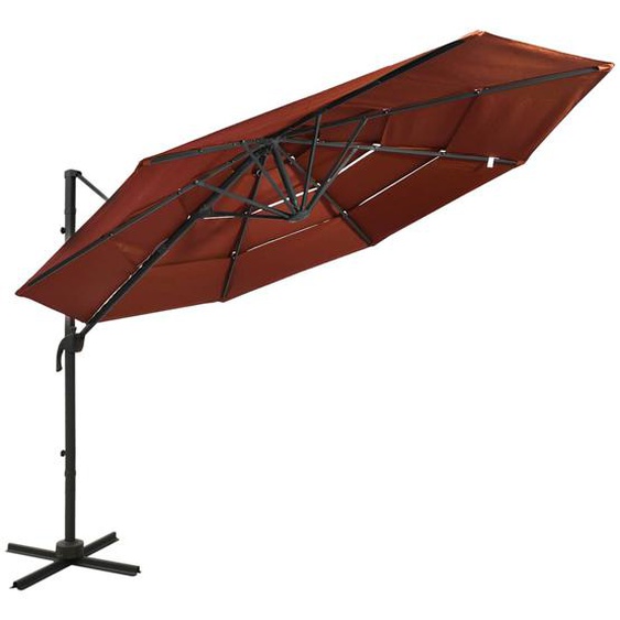 Parasol à 4 niveaux avec mât en aluminium Terre cuite 3x3 m
