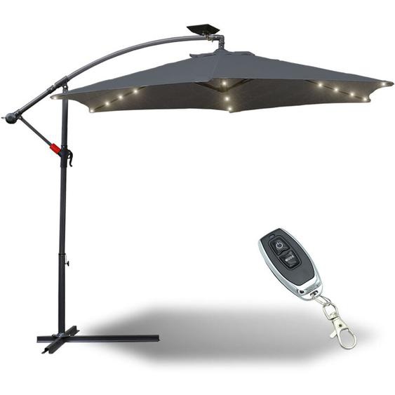 Swanew - Parasol avec led avec manivelle résistant aux intempéries 300 cm x 300 cm acier polyester gris