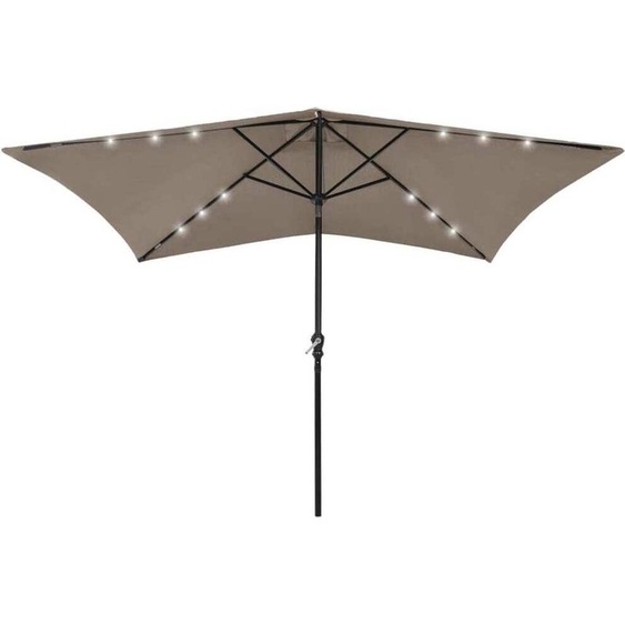 Parasol de jardin avec LED et mât en acier taupe 2x3 m