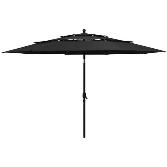 Parasol avec mât en aluminium 3 couches noir 3,5 m