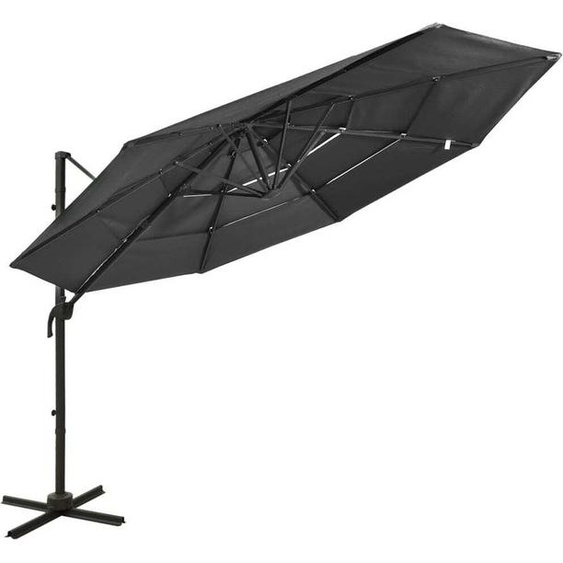 Parasol de jardin à 4 niveaux avec mât en aluminium anthracite