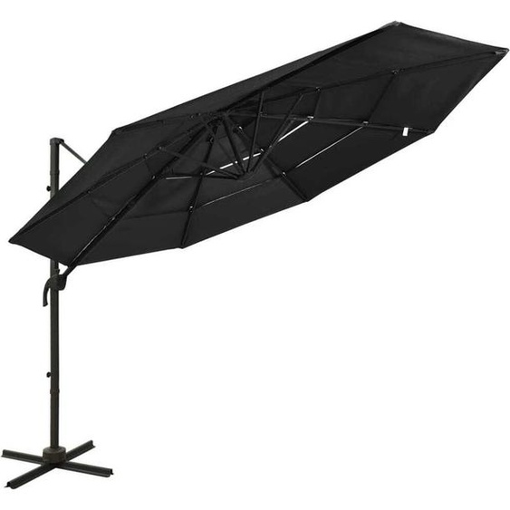 Parasol de jardin à 4 niveaux avec mât en aluminium noir 3x3 m