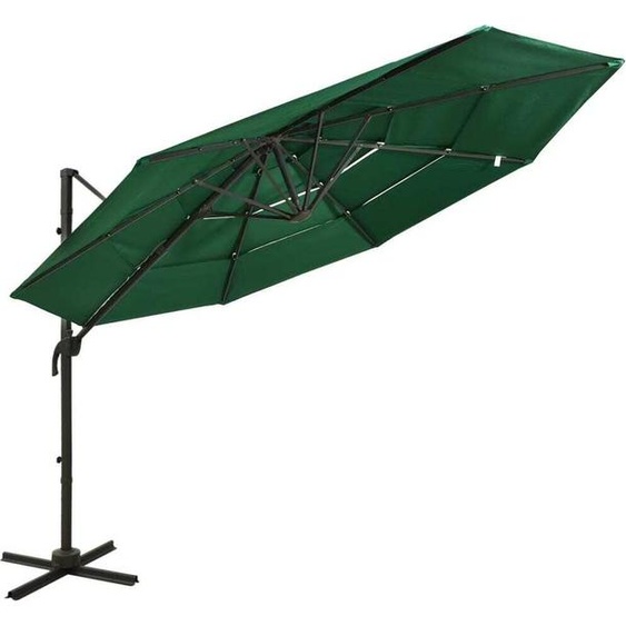 Parasol de jardin à 4 niveaux avec mât en aluminium vert 3x3 m