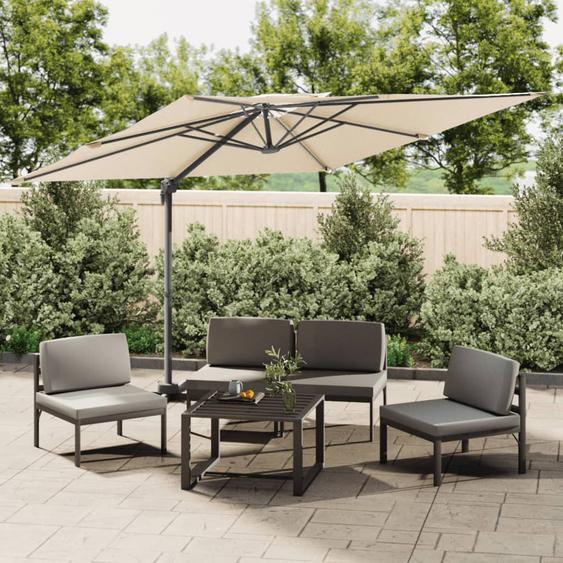 Parasol cantilever à double toit Blanc sable 300x300 cm