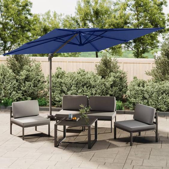 Parasol cantilever à double toit Bleu azuré 300x300 cm