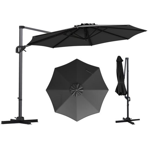 Parasol COSTWAY en aluminium 300 x 300 cm, parasol à pied déporté avec manivelle, pivotant à 360°, inclinaison réglable en continu, grand parasol de jardin, parasol de marché, couleur anthracite