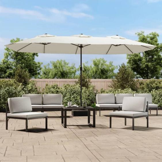 Parasol de jardin à double tête avec led blanc sable 449x245 cm Vidaxl