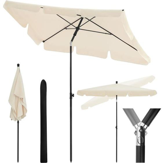 Parasol de Jardin Extérieur 2x1,2m, Parasol Plage, Parasol Rectangulaire Inclinable, Hauteur Réglable, Protection uv, 180g/m², Beige - Woltu
