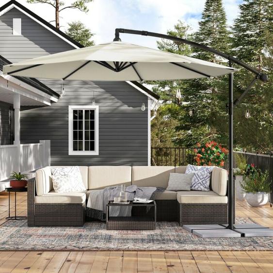Parasol de Jardin Extérieur Déporté, Ombrelle, avec Base, Ø3m, UPF 50+ Protection Solaire - Beige GPU116M01