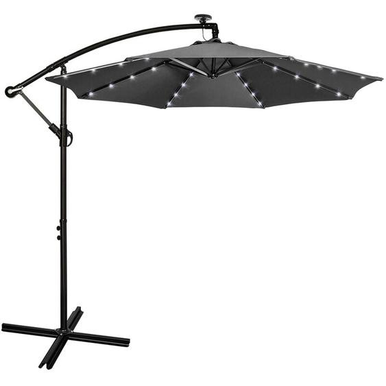 Parasol de Jardin Parasol Déporté 3M Exterieur avec éclairage Solaire LED pour Plage Terrasse, Piscine, Gris - Mondeer