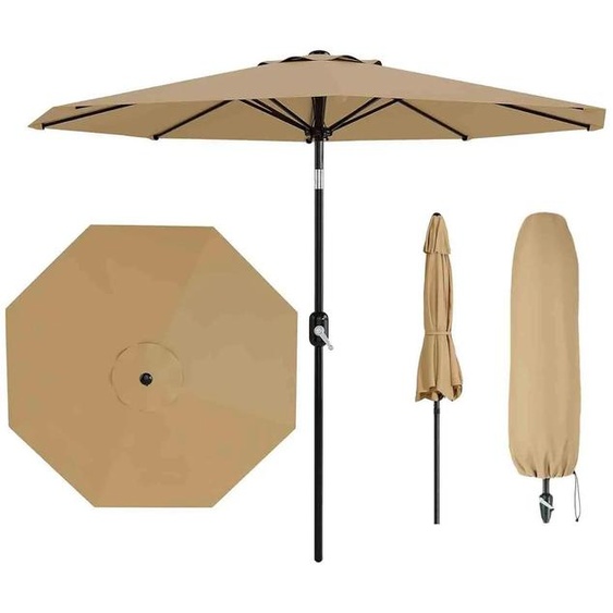Parasol de jardin, protection UPF 50+, manivelle et inclinaison réglable, kaki, 8K-a, fer-a