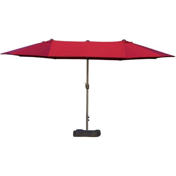 Parasol de jardin XXL dim. 4,6L x 2,7l x 2,4H m ouverture fermeture manivelle pied & contrepoids inclus acier polyester haute densité bordeaux