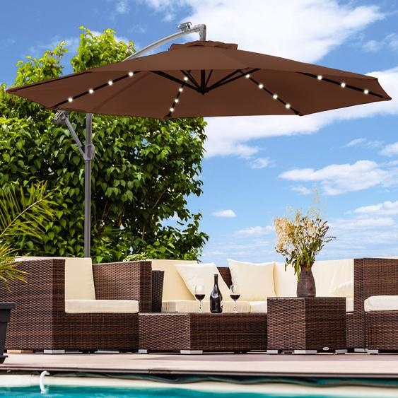 Parasol de luxe avec éclairage LED Parapluie 300 cm Parapluie de jardin Pavillon - brun