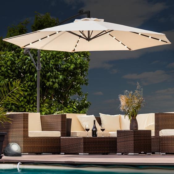 Parasol de luxe avec éclairage LED Parapluie 300 cm Parapluie de jardin Pavillon - crème