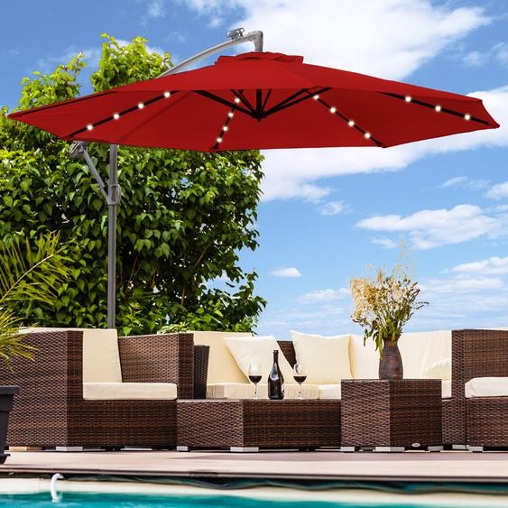 Parasol de luxe avec éclairage LED Parapluie 300 cm Parapluie de jardin Pavillon - rouge