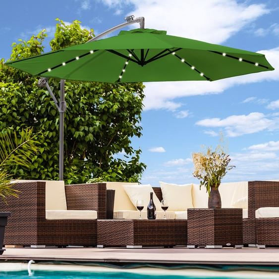 Parasol de luxe avec éclairage LED Parapluie 300 cm Parapluie de jardin Pavillon - vert