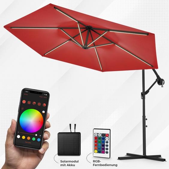 Parasol de luxe LED avec éclairage RGB, télécommande incluse,APP, parasol ampli, parasol de jardin 300 cm - rouge