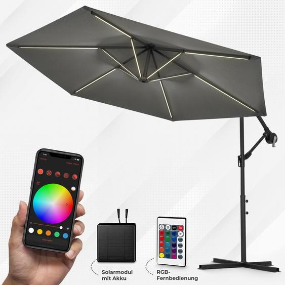 Parasol de luxe LED avec éclairage RGB, télécommande incluse,APP, parasol ampli, parasol de jardin 350 cm - anthracite