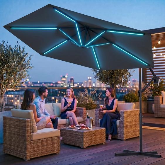 Parasol de luxe LED avec éclairage RGB, télécommande incluse,APP, parasol ampli, parasol de jardin 350 cm - anthracite