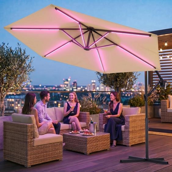 Parasol de luxe LED avec éclairage RGB, télécommande incluse,APP, parasol ampli, parasol de jardin 350 cm - crème