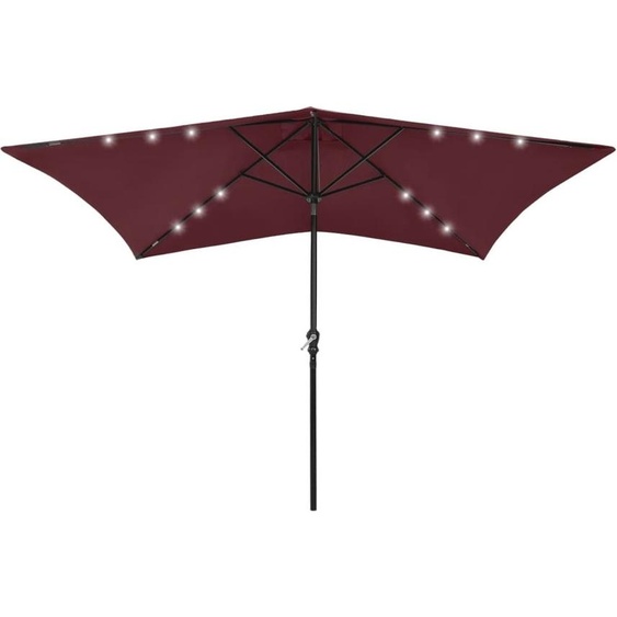 Parasol de style élégant avec LED et mât en acier rouge bordeaux 2x3 m FR30415