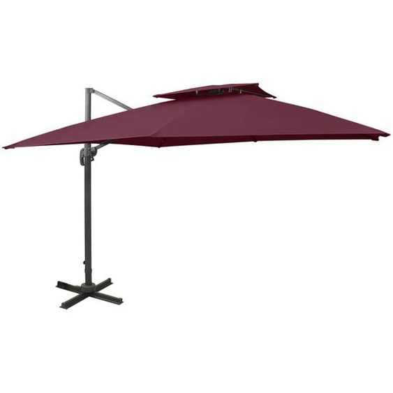 Parasol déporté à double toit 300x300 cm Rouge bordeaux