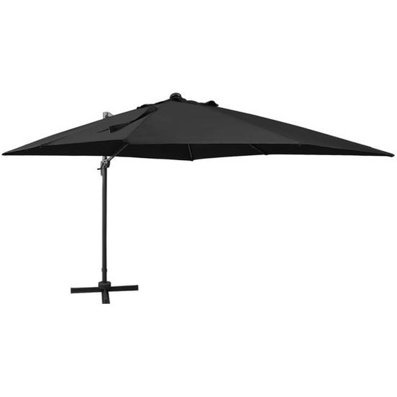 Parasol déporté avec mât et lumières LED Noir 300 cm
