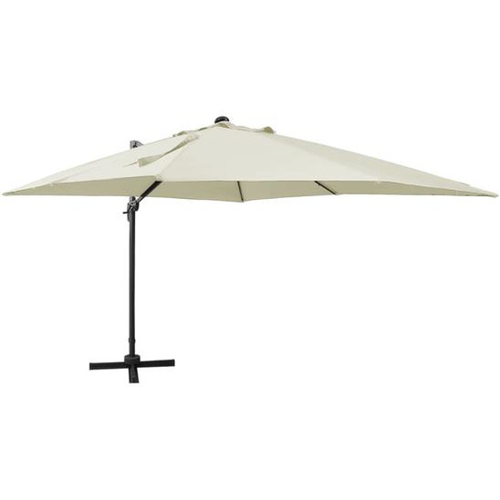 Parasol déporté avec mât et lumières LED Sable 300 cm