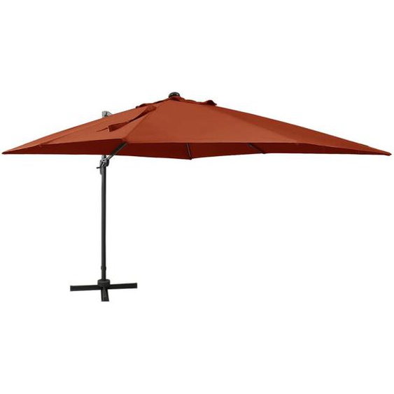 Parasol déporté avec mât et lumières LED Terre cuite 300 cm
