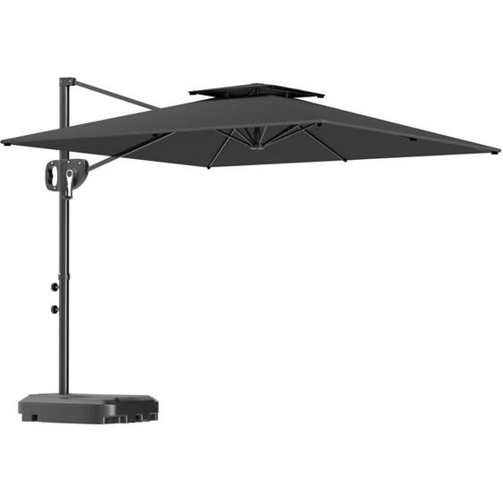 Parasol déporté carré 2,5 x 2,5 m avec base de lestage - inclinaison réglable - métal époxy tissu anthracite