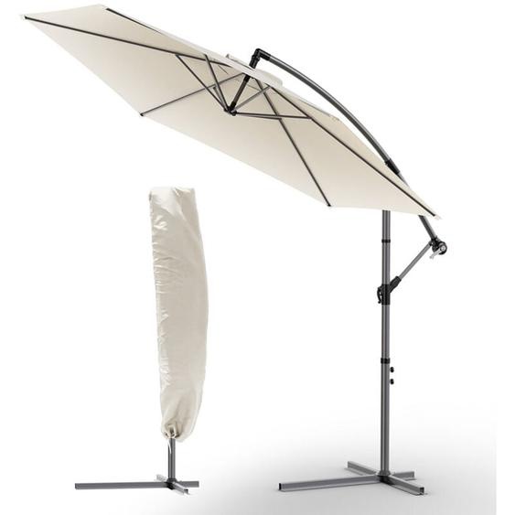 Parasol déporté inclinable 3M avec housse de protection Beige - Inclinaison réglable - Rotatif 360° - Manivelle anti-retour