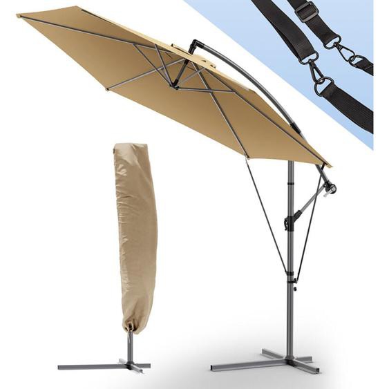 Parasol déporté inclinable 3M avec sangle de fixation et housse de protection - Inclinaison réglable - Rotatif 360° - Kaki - Vounot