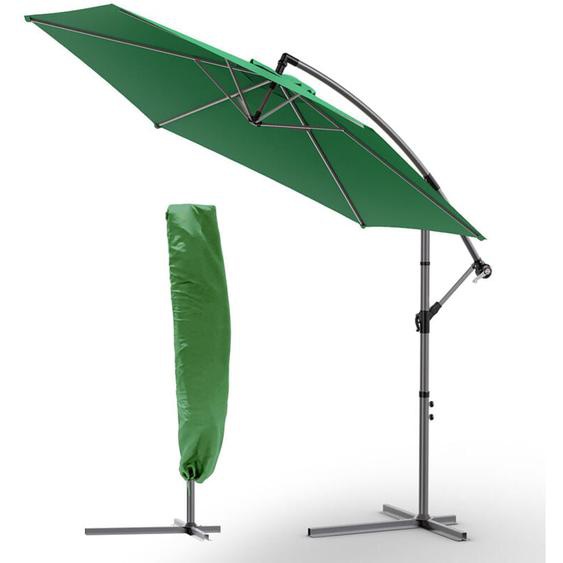 Parasol déporté inclinable 3M vert avec housse de protection - inclinaison réglable - rotatif 360° - manivelle anti-retour - Vounot