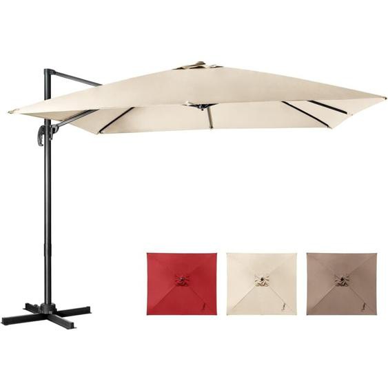 Parasol Déporté Inclinable 3x3M avec Base Croisée Rotatif à 360°,Manivelle,8 Baleines,Event pour Jardin,Terrasse,Beige - Costway