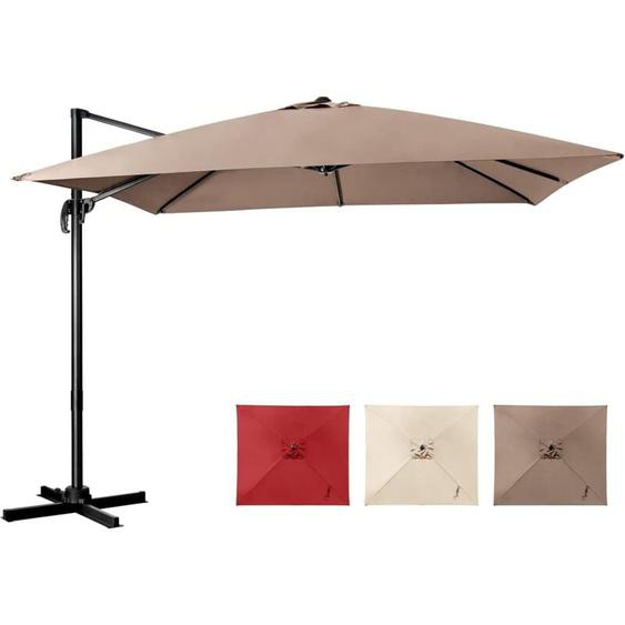 Costway - Parasol Déporté Inclinable 3x3M avec Base Croisée Rotatif à 360°,Manivelle,8 Baleines,Event pour Jardin,Terrasse,Café