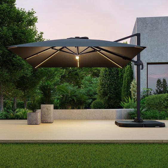 Avril Paris - Parasol déporté led 3x4m rectangle en aluminium + housse - rotatif 360° - Anthracite - rome