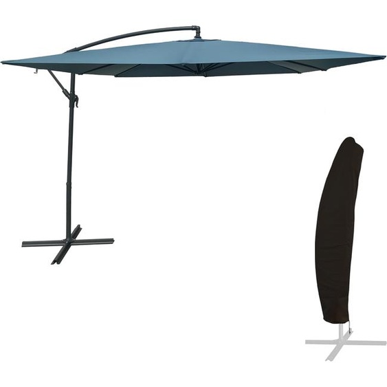 Parasol déporté MOLOKAI carré 2,7x2,7m bleu gris + housse
