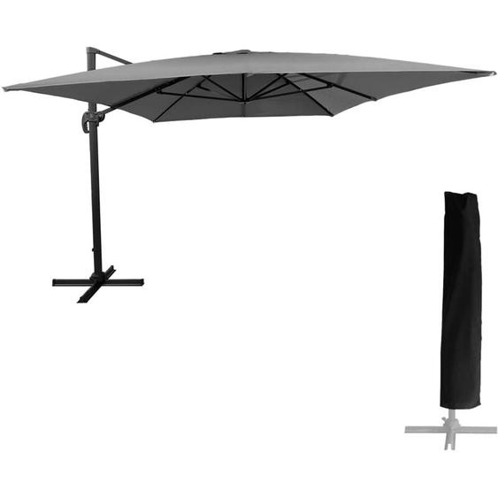 Happy Garden - Parasol déporté molokai rectangulaire 3x4m gris + housse