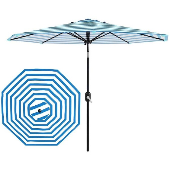 Parasol dextérieur - Parasol rond pour terrasse, 270 cm - Stabilisé contre le vent - Imperméable - Protection UV - Fonctionnement manuel - Bleu et blanc