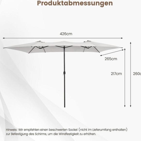 Parasol double 426 x 265 cm parasol rectangulaire protection UV beige