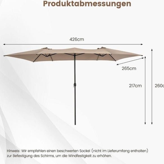 Parasol double 426 x 265 cm parasol rectangulaire protection UV marron