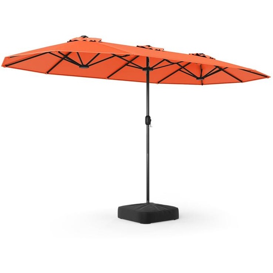 Parasol double COSTWAY 400 x 200 cm avec pied et manivelle, grand parasol XXL, indice de protection solaire UPF 50+, parasol de jardin, parasol de terrasse, parasol de marché, couleur orange