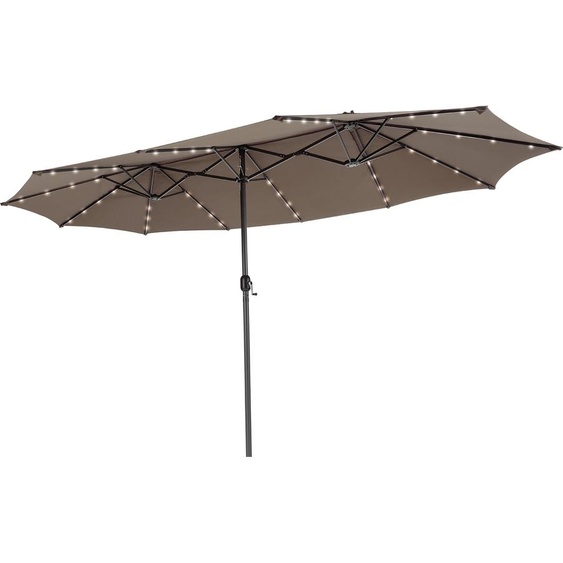 Parasol double COSTWAY 450 x 260 cm avec LED solaires et manivelle, parasol de jardin UPF 50+ marron